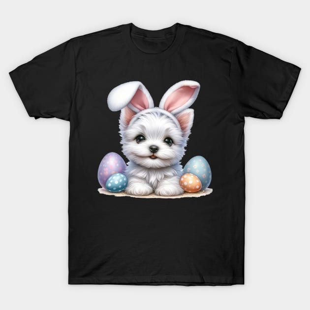 Puppy West Highland White Terrier Bunny Ears Happy Easter Day T-Shirt by cyberpunk art